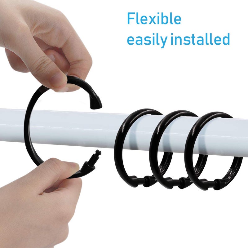 Qulable Black Shower Curtain Hooks Rings, 12 Pcs Circular Plastic Shower Curtain Rings for Bathroom, Plastic Shower Curtain Hooks for Shower Curtain Rod, Black Shower Hooks Rings for Shower Curtain - Image 4
